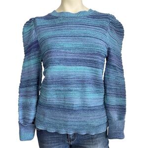 Blue stripe puff sleeve knit sweater